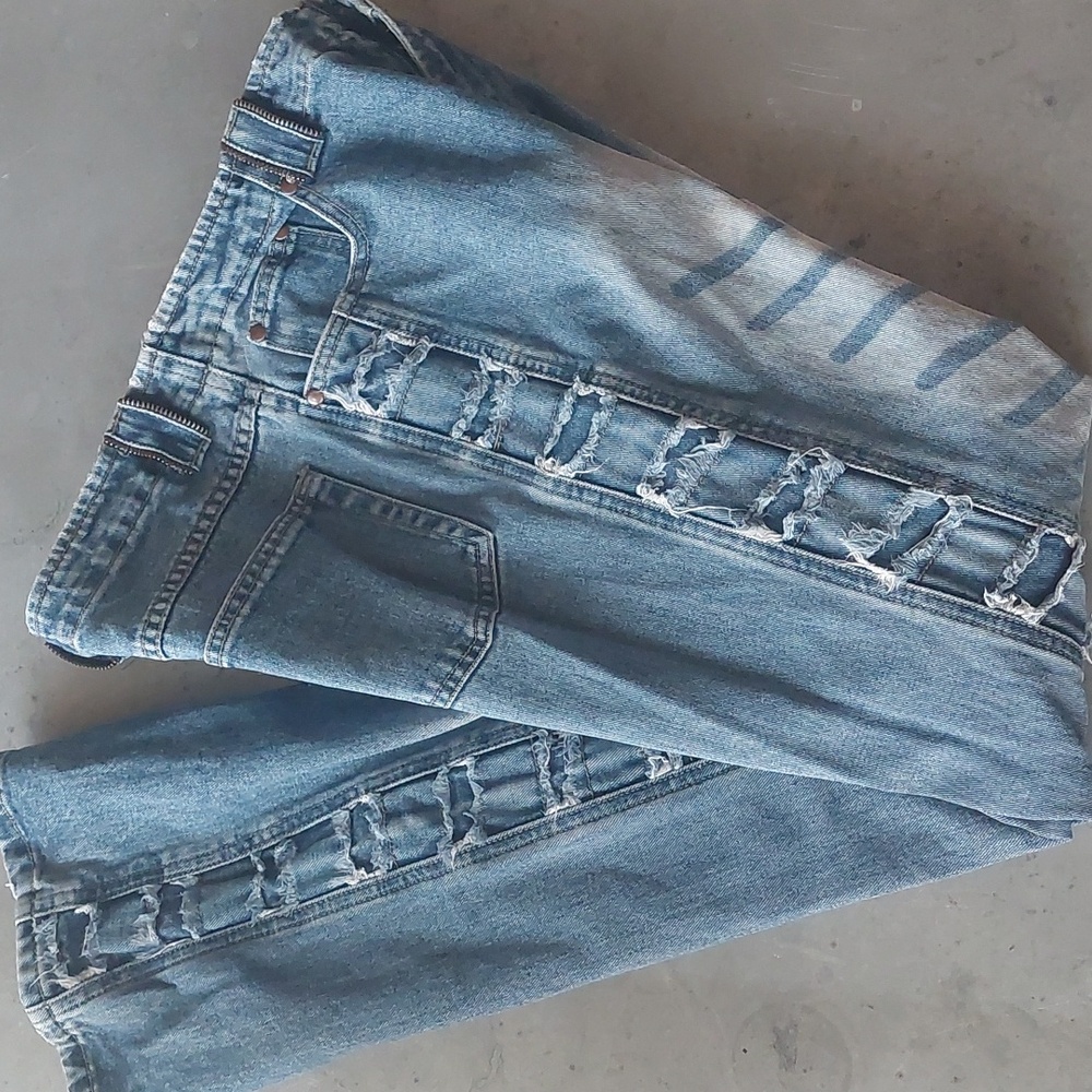 VTG Y2K Zoey Beth cyber wide leg distressed futurism grunge jeans 7/8